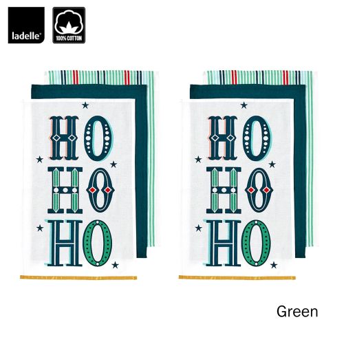 Set of 6 Christmas Xmas Festival Joyful Ho Ho Ho Cotton Tea Towels 45 x 70 cm by Ladelle