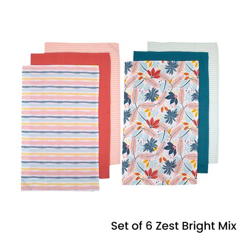 Set of 6 Zest Bright Cotton Kitchen Tea Towels 50 x 70 cm by Ladelle
