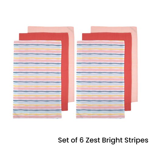 Set of 6 Zest Bright Cotton Kitchen Tea Towels 50 x 70 cm by Ladelle