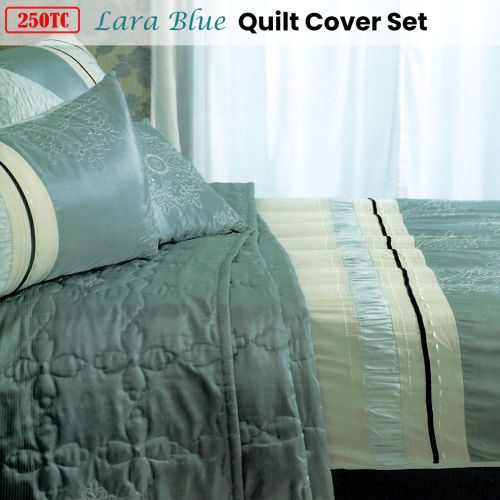 250TC Lara Blue Quilt Cover Set Queen by Canterbury