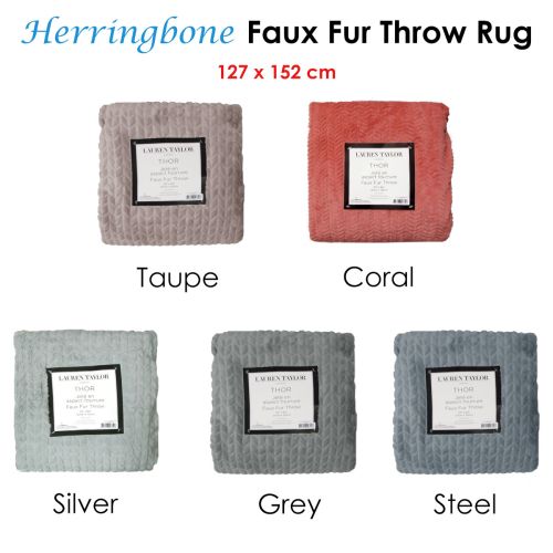 Lauren Taylor Herringbone Faux Fur Throw Rug 127 x 152 cm