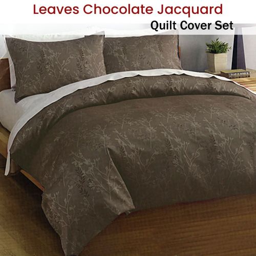 Leaves Jacquard Chocolate Quilt Cover Set Queen by Deco
