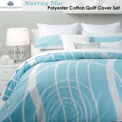 Murray Blue Polyester Cotton Quilt Cover Set by Logan and Mason