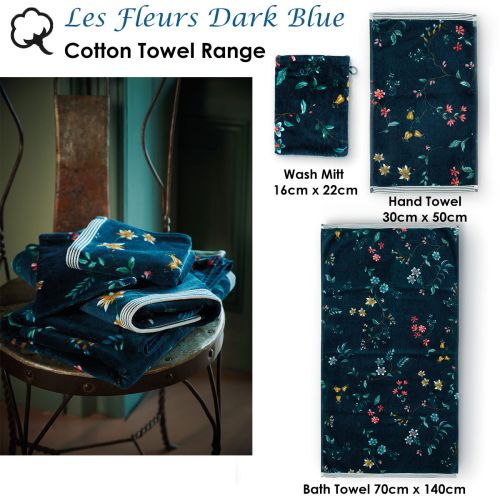 Les Fleurs Dark Blue Towel or Wash Mitt by PIP Studio