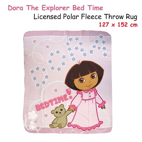 Licensed Kids Cartoon Polar Fleece Throw Rug Dora Explorer Bed Time 127 x 152 cm by Caprice
