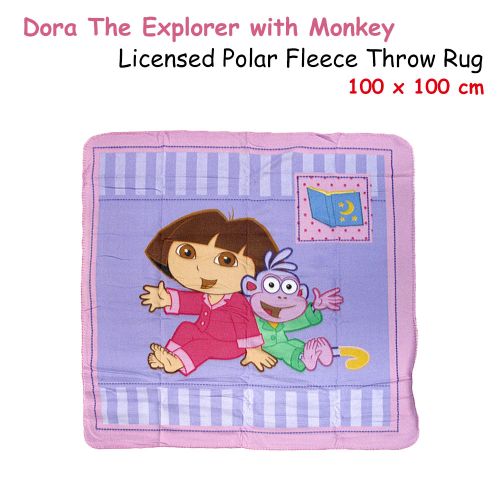 Licensed Kids Cartoon Polar Fleece Throw Rug Dora Explorer with Monkey 100 x 100 cm by Caprice