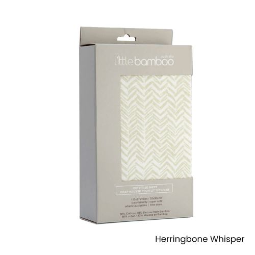 Little Bamboo Jersey Fitted Sheet Cot Size Herringbone Whisper