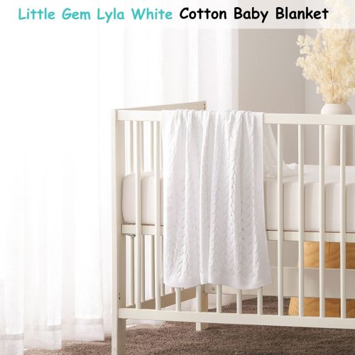Lyla White Cotton Baby Blanket 75 x 100 cm by Little Gem