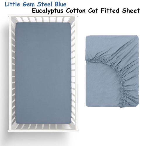 Steel Blue Eucalyptus Cotton Cot Fitted Sheet by Little Gem