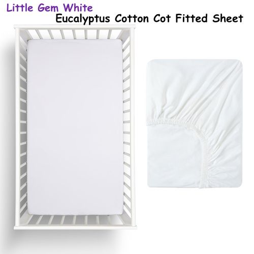 White Eucalyptus Cotton Cot Fitted Sheet by Little Gem