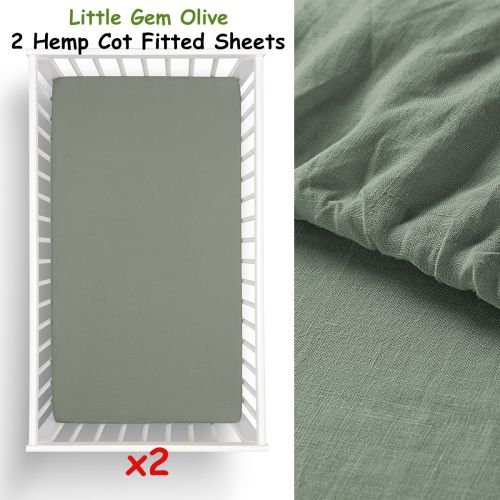 Twin Pack Olive Hemp Cot Fitted Sheet by Little Gem