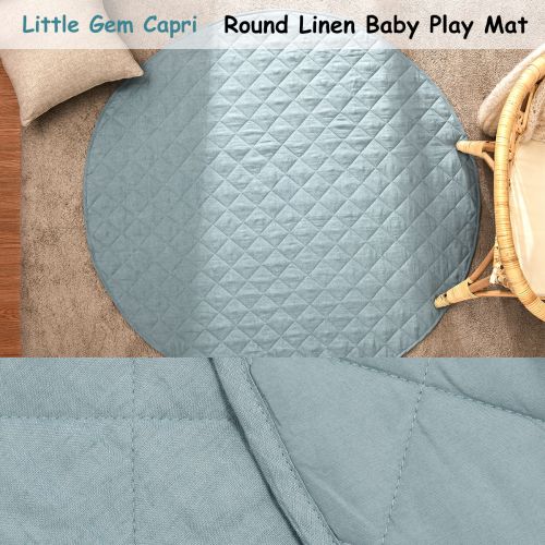Round Linen Cotton Baby Play Mat Capri 130cm Diameter by Little Gem