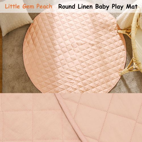 Round Linen Cotton Baby Play Mat Peach 130cm Diameter by Little Gem