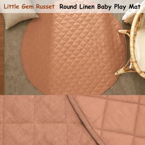 Round Linen Cotton Baby Play Mat Russet 130cm Diameter by Little Gem