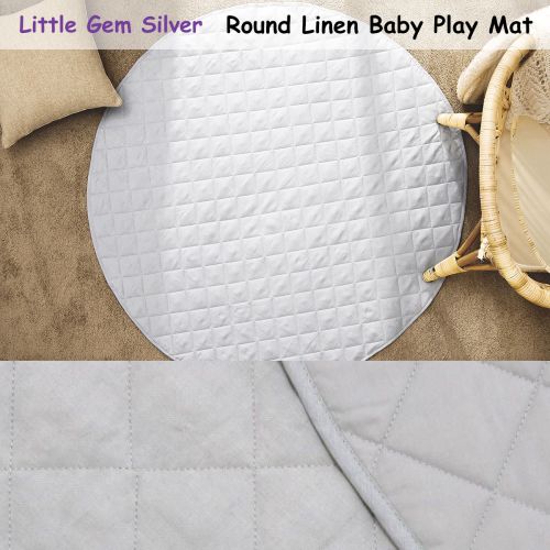 Round Linen Cotton Baby Play Mat Silver 130cm Diameter by Little Gem