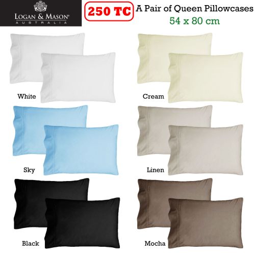 A Pair of 250tc Queen Pillowcases Fit Bamboo Pillows by Logan & Mason