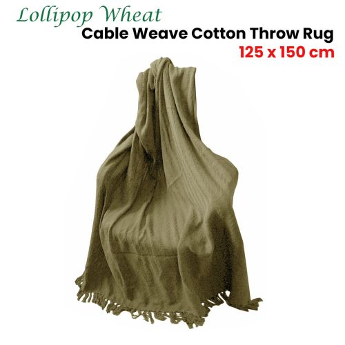 Lollipop Cable Weave Wheat Cotton Throw Rug 125 x 150cm by IDC Homewares