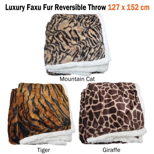 Luxury Faux Fur Reversible Sherpa Throw Rug 127 x 152 cm