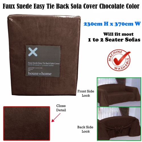 Chocolate Faux Suede Easy Tie Back Sofa Cover 1 to 2 Seater