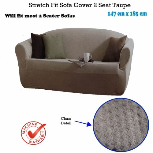 2 Seater Stretch Fit Couch Sofa Cover Taupe 147 x 185 cm by IDC Homewares