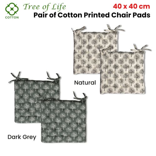 Tree of Life Set of 2 Cotton Printed Chair Pads with Ties 40 x 40 cm