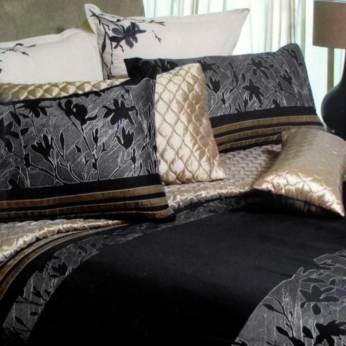 250TC Magnolia Black Embroidered Quilt Cover Set by Canterbury