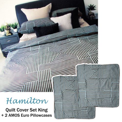 Hamilton Quilt Cover Set King Plus Pair of AMOS European Pillowcases by Manhattan