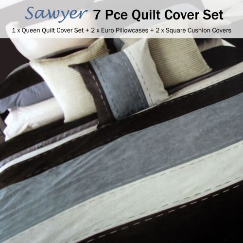 7 Pcs Sawyer Faux Suede Quilt Cover Set Queen by Metropolitan