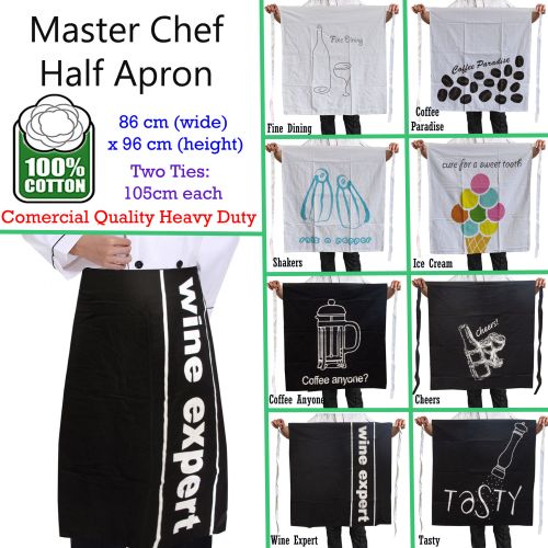 100% Cotton Master Chef Half Kitchen Apron Long Heavy Duty