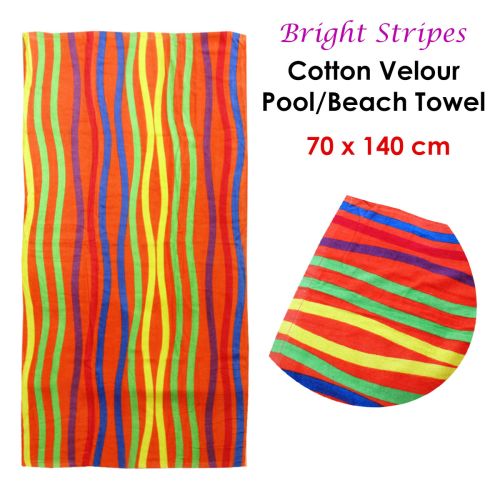 Bright Stripes Cotton Velour Printed Beach Towel 70 x 140 cm