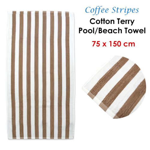 Coffee Stripes Cotton Terry Beach Towel 75 x 150 cm