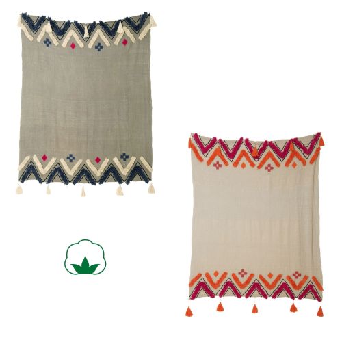 Merryn Cotton Sofa Bed Throw Rug Tassel Blanket 125 x 150 cm by J.elliot