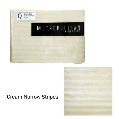 Cream Stripes Quilt Cover Set Queen by Metropolitan