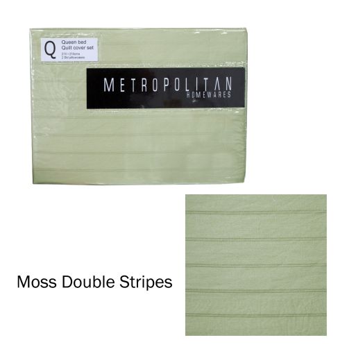 Moss Double Stripes Quilt Cover Set Queen by Metropolitan