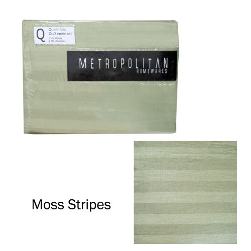Moss Stripes Quilt Cover Set Queen by Metropolitan