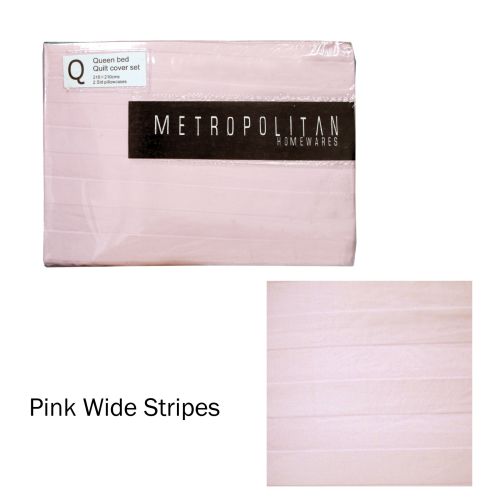 Pink Stripes Quilt Cover Set Queen by Metropolitan