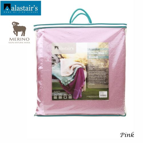 375GSM Australian Merino Wool Blanket Pink by Alastairs