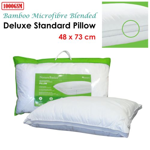 1000GSM Nature Basics Deluxe Bamboo Microfibre Blended Standard Pillow 48 x 73cm by Alastairs