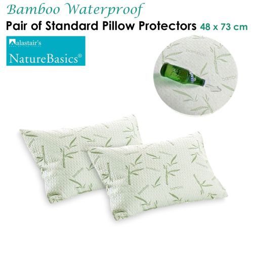 Pair of Nature Basics Bamboo Waterproof Standard Pillow Protectors 48 x 73cm by Alastairs