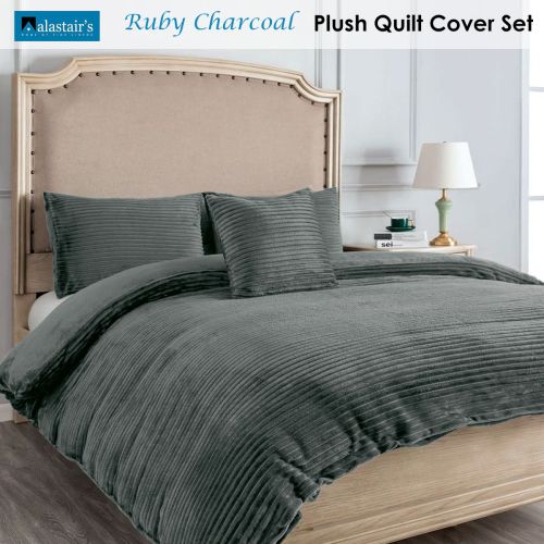 Ruby Plush Charcoal Quilt Cover Set by Alastairs