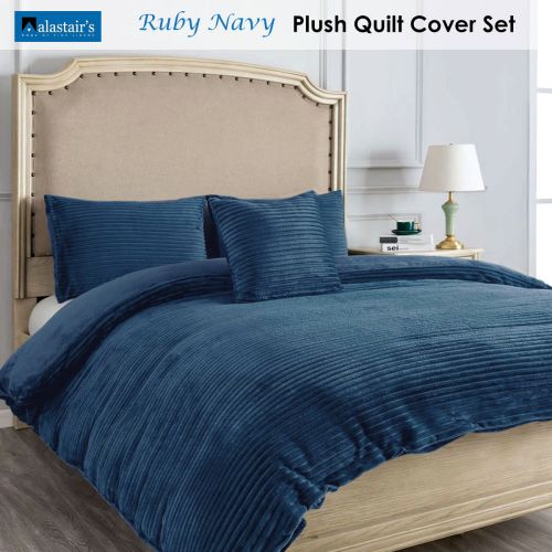 Ruby Plush Navy Quilt Cover Set by Alastairs