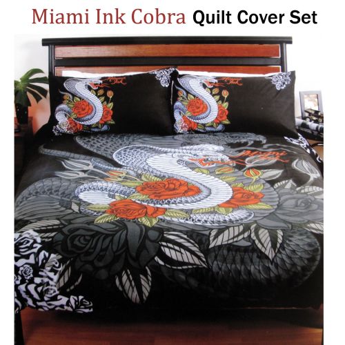 Miami Ink Cobra Black Quilt Cover Set Single