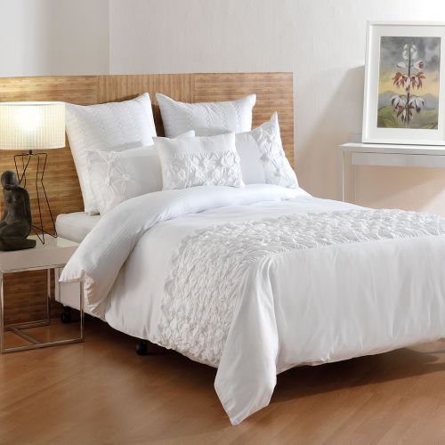 Miranda White Ruched Quilt Cover Set by Bianca