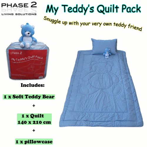 My Teddy's Quilt / Comforter Set with Toy Blue Single by Phase 2