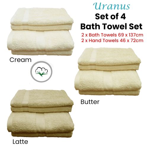 Pack of 4 Uranus Cotton Bath Hand and Towel Set