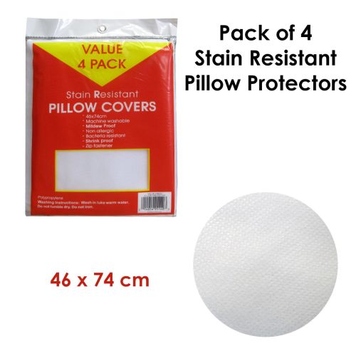 Pack of 4 Stain Resistant Pillow Protectors 46 x 74 cm