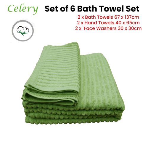 Pack of 6 Celery Green Cotton Bath Towel Set