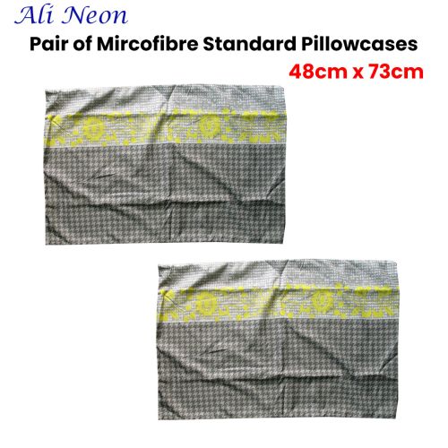 Pair of Microfiber Polyester Ali Neon Grey/Green Standard Pillowcases by Home Innovations