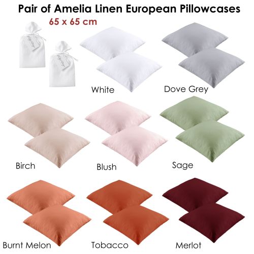 Pair of 100% Linen European Pillowcases 65 x 65cm by Vintage Design Homewares
