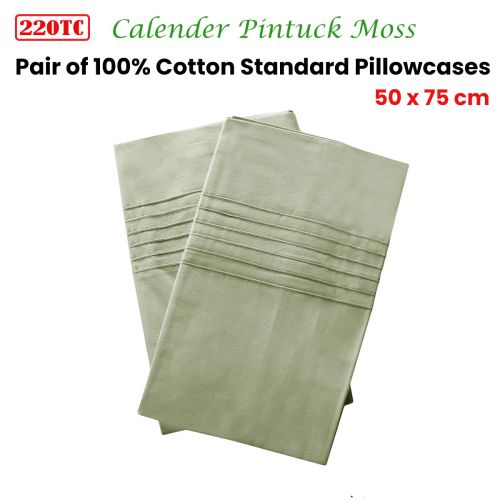 220TC Pair of Calender Pintuck Cotton Standard Pillowcases Moss 50 x 75 cm